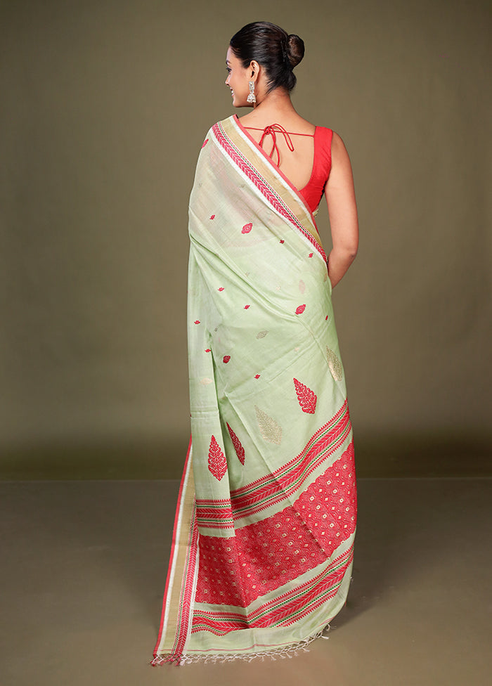 Green Tussar Silk Saree With Blouse Piece