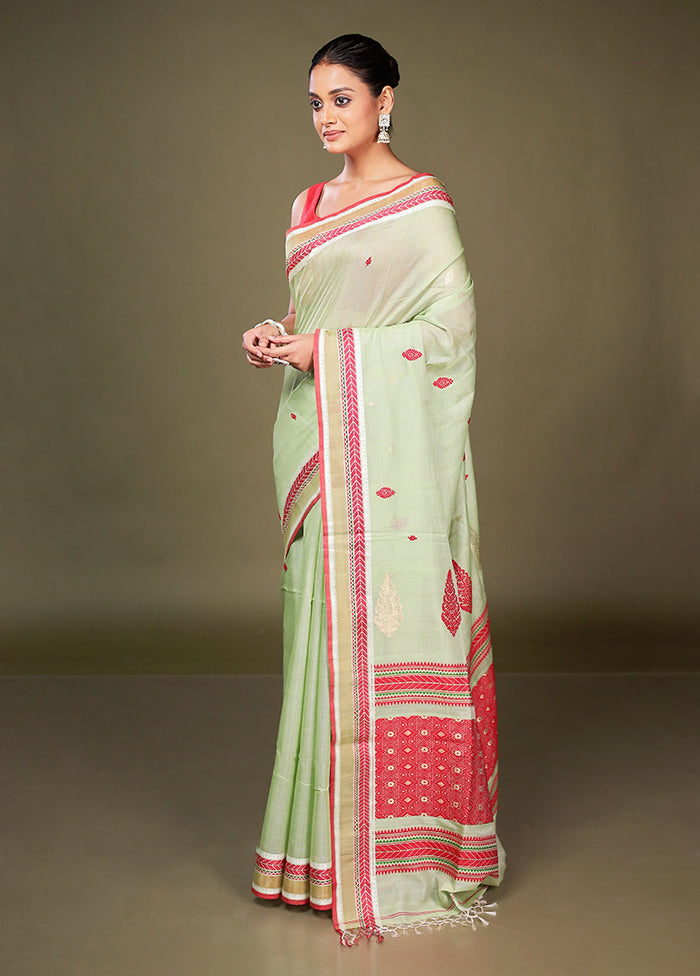 Green Tussar Silk Saree With Blouse Piece