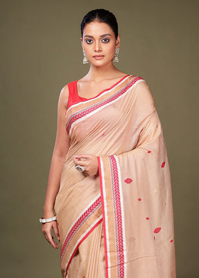 Cream Tussar Silk Saree With Blouse Piece