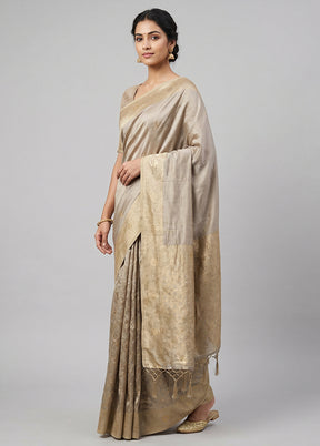 Cream Dupion Silk Saree With Blouse Piece