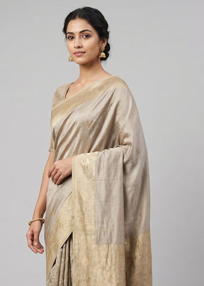 Cream Dupion Silk Saree With Blouse Piece