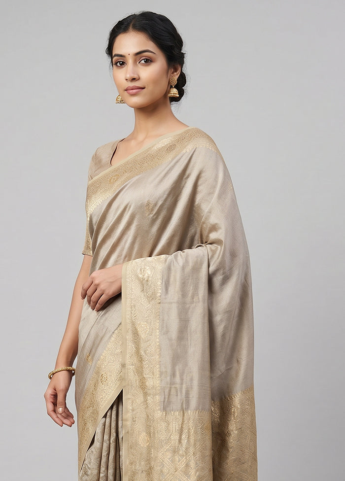 Cream Dupion Silk Saree With Blouse Piece