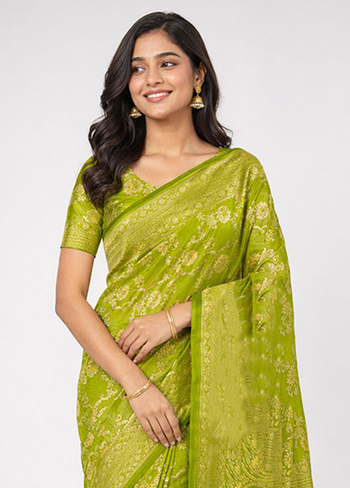 Green Dupion Silk Saree With Blouse Piece
