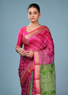 Purple Printed Pure Silk Saree Without Blouse Piece