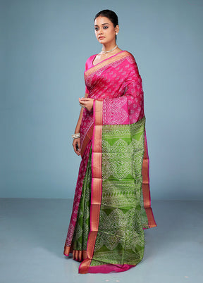 Purple Printed Pure Silk Saree Without Blouse Piece