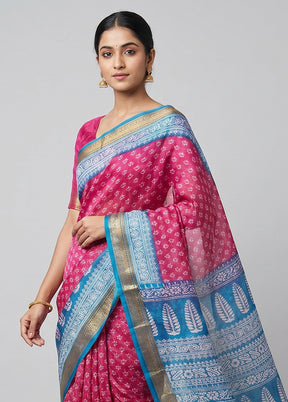 Purple Printed Silk Saree Without Blouse Piece
