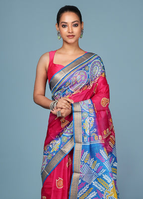 Pink Printed Pure Silk Saree Without Blouse Piece