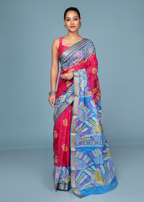 Pink Printed Pure Silk Saree Without Blouse Piece
