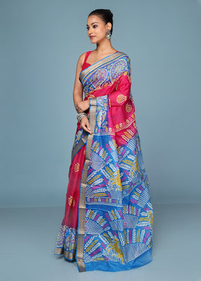 Pink Printed Pure Silk Saree Without Blouse Piece