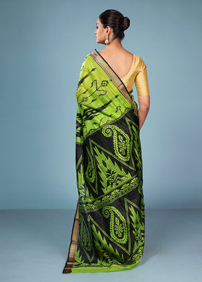 Black Printed Pure Silk Saree Without Blouse Piece
