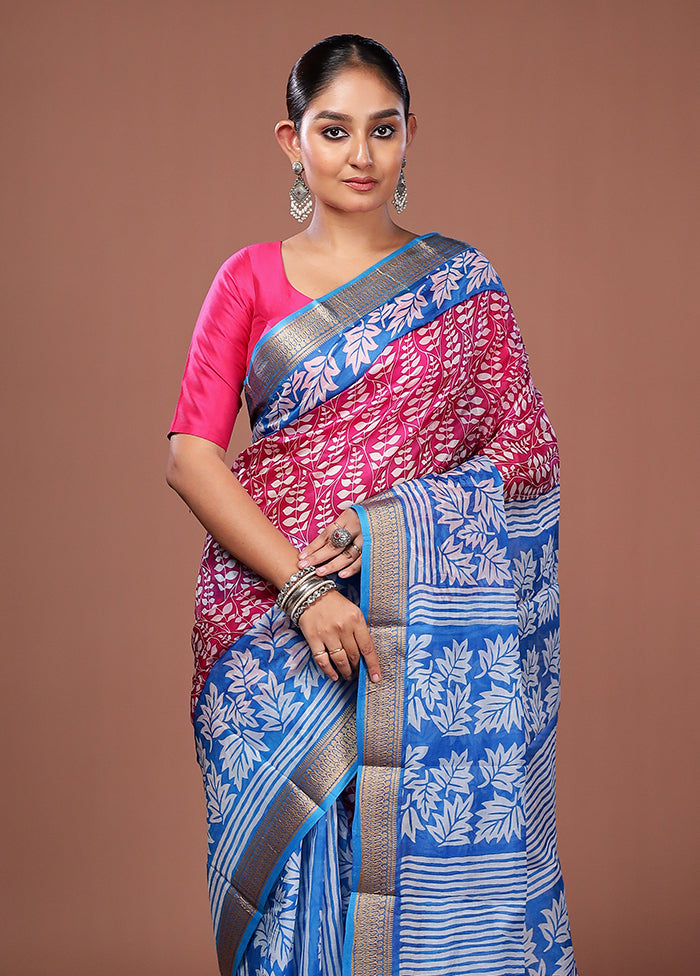 Pink Printed Pure Silk Saree Without Blouse Piece