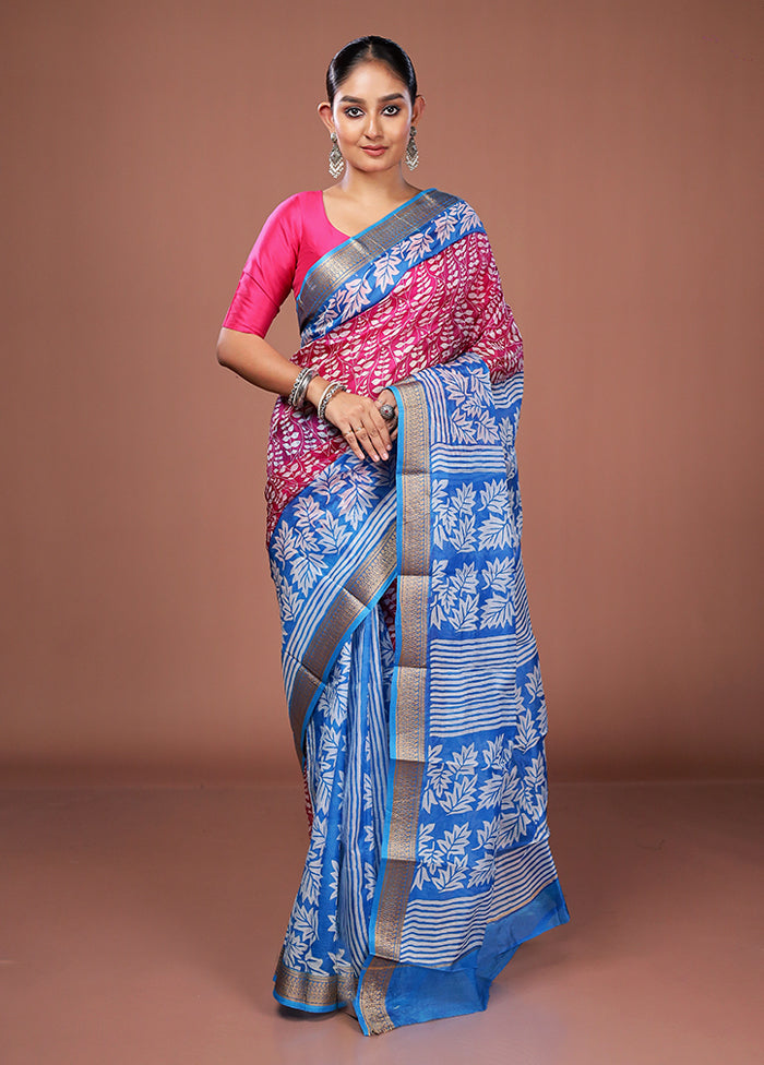 Pink Printed Pure Silk Saree Without Blouse Piece