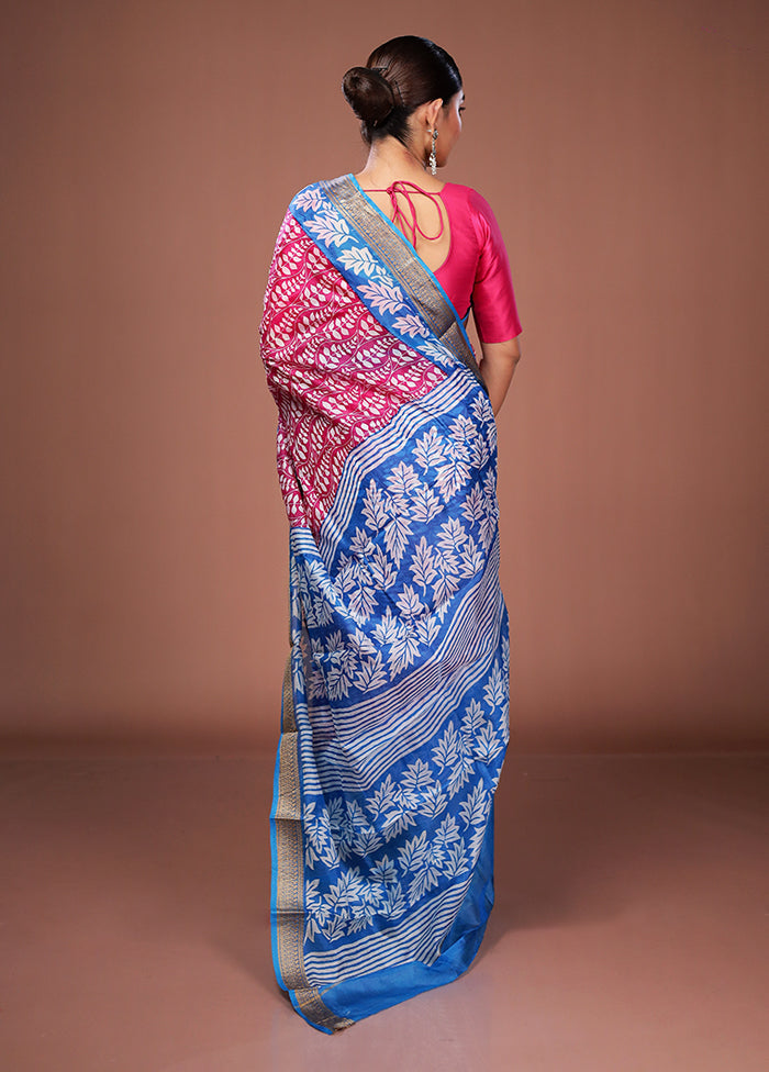 Pink Printed Pure Silk Saree Without Blouse Piece