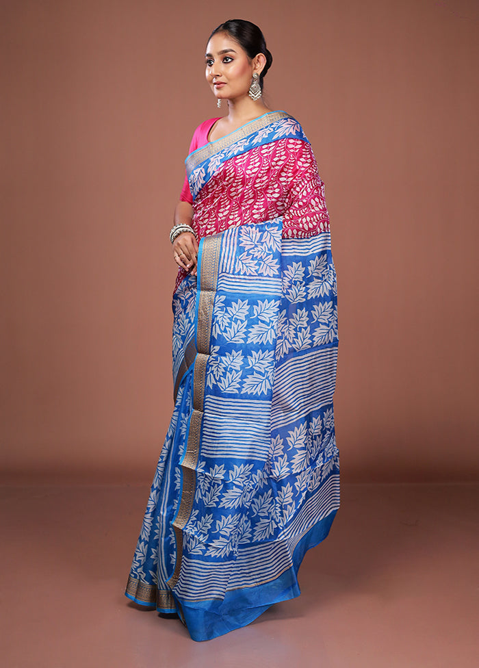 Pink Printed Pure Silk Saree Without Blouse Piece
