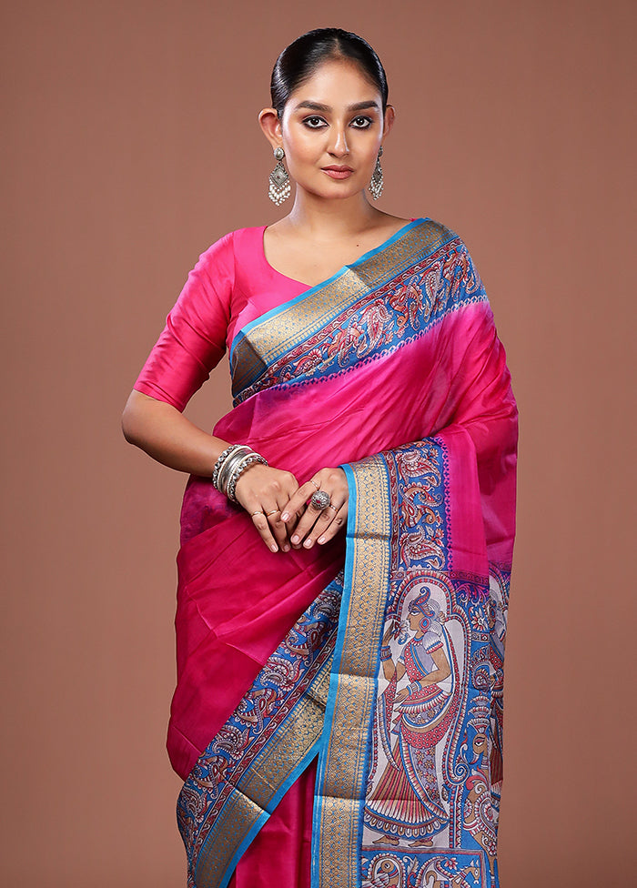 Pink Printed Pure Silk Saree Without Blouse Piece