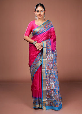Pink Printed Pure Silk Saree Without Blouse Piece