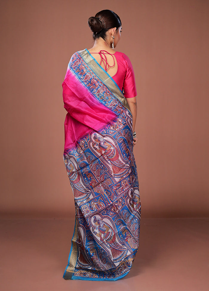 Pink Printed Pure Silk Saree Without Blouse Piece