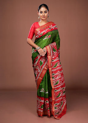Green Printed Pure Silk Saree Without Blouse Piece