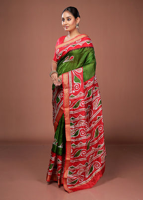 Green Printed Pure Silk Saree Without Blouse Piece