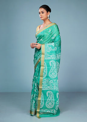 Green Printed Pure Silk Saree Without Blouse Piece