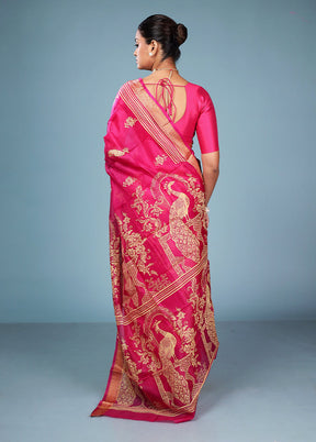 Pink Printed Pure Silk Saree Without Blouse Piece