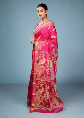 Pink Printed Pure Silk Saree Without Blouse Piece