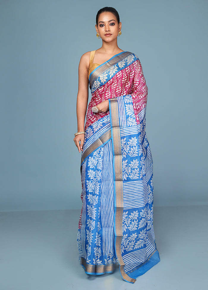 Pink Printed Pure Silk Saree Without Blouse Piece