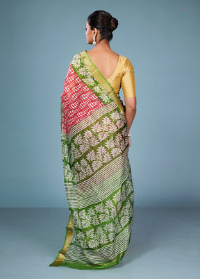 Red Printed Pure Silk Saree Without Blouse Piece
