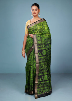 Green Printed Pure Silk Saree Without Blouse Piece