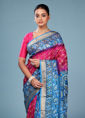 Pink Printed Pure Silk Saree Without Blouse Piece