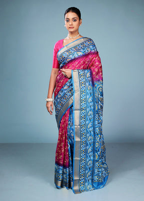 Pink Printed Pure Silk Saree Without Blouse Piece