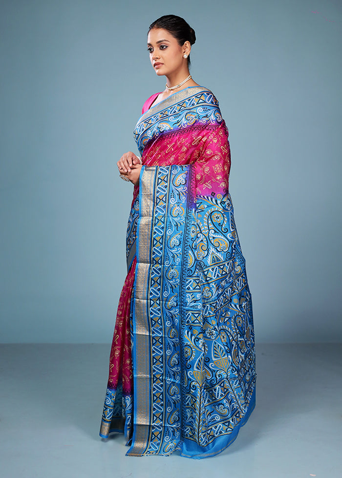 Pink Printed Pure Silk Saree Without Blouse Piece