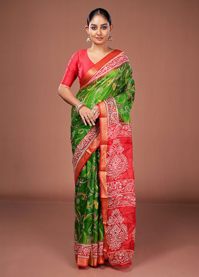 Green Printed Pure Silk Saree Without Blouse Piece