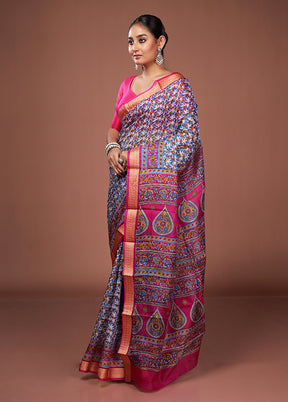 White Printed Pure Silk Saree Without Blouse Piece