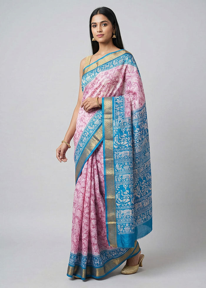 Pink Printed Pure Silk Saree Without Blouse Piece
