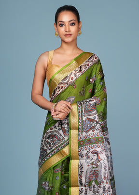 Green Printed Pure Silk Saree Without Blouse Piece