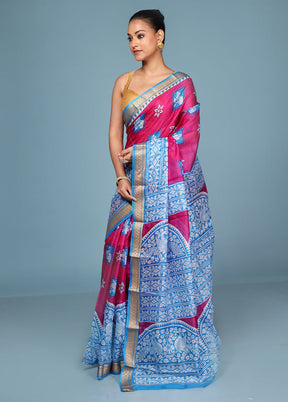 Pink Printed Pure Silk Saree Without Blouse Piece