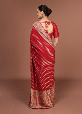 Red Handloom Pure Georgette Saree With Blouse Piece