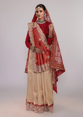 Cream Handloom Kanchipuram Pure Silk Saree With Blouse Piece