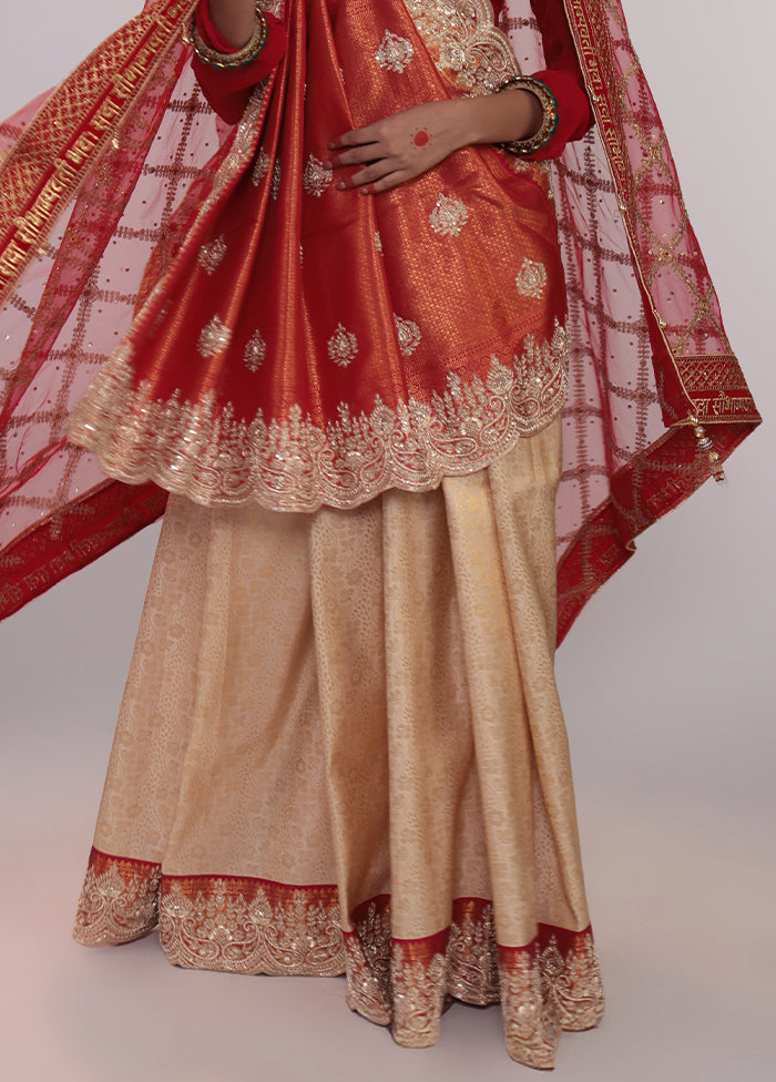 Cream Handloom Kanchipuram Pure Silk Saree With Blouse Piece