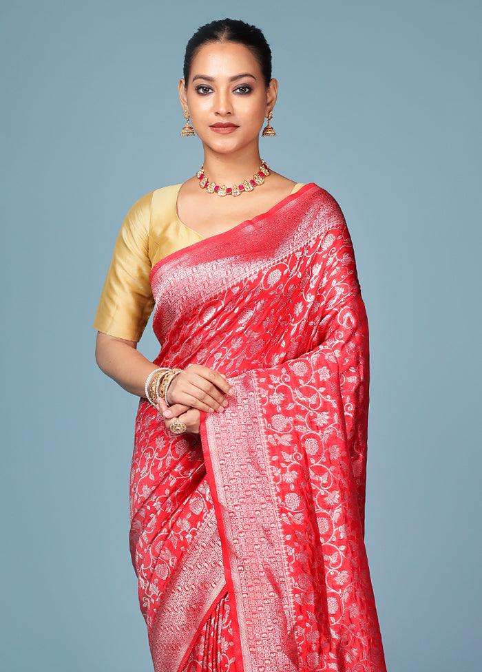 Red Dupion Silk Saree With Blouse Piece