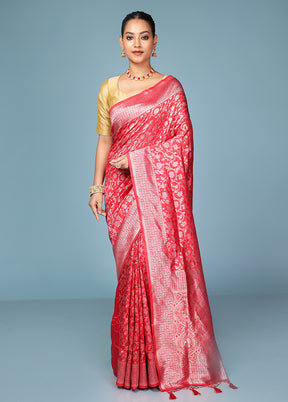 Red Dupion Silk Saree With Blouse Piece