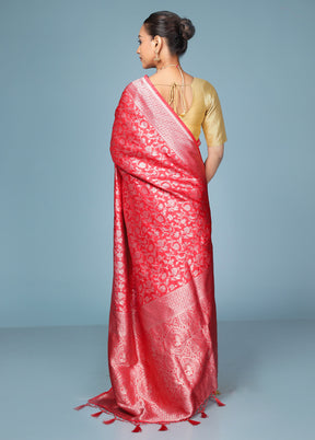 Red Dupion Silk Saree With Blouse Piece