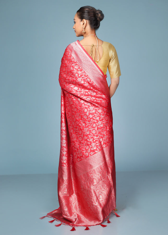 Red Dupion Silk Saree With Blouse Piece