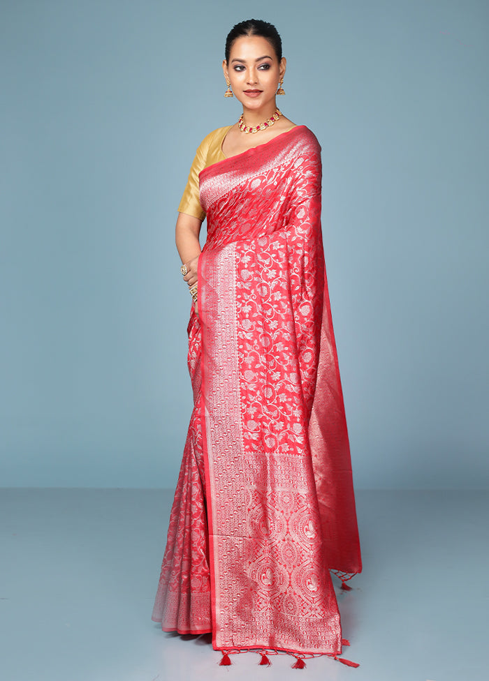 Red Dupion Silk Saree With Blouse Piece
