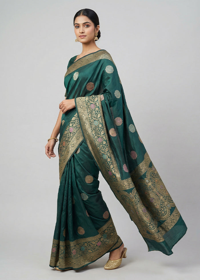Green Dupion Silk Saree With Blouse Piece