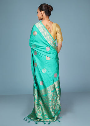 Green Dupion Silk Saree With Blouse Piece