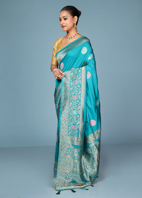 Blue Dupion Silk Saree With Blouse Piece