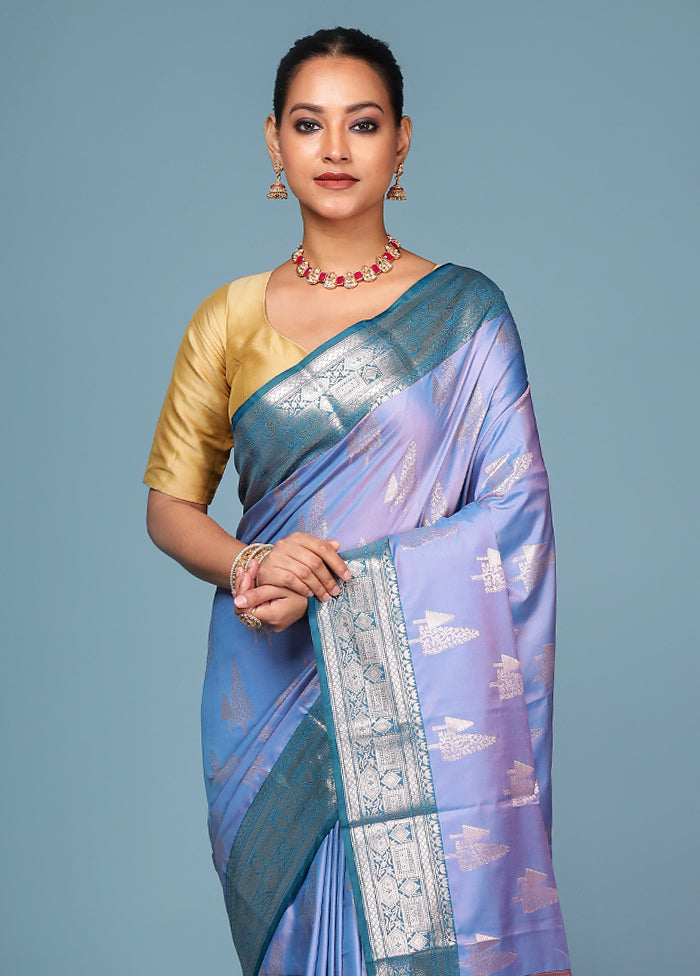 Blue Dupion Silk Saree With Blouse Piece