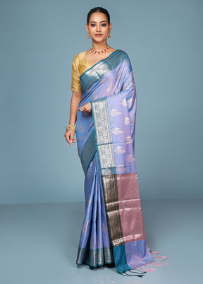 Blue Dupion Silk Saree With Blouse Piece